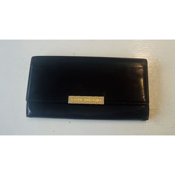 GIVENCHY Vintage Luxury Designer French Wallet Black Liquid LeatherGG Logo Large - Picture 2 of 15